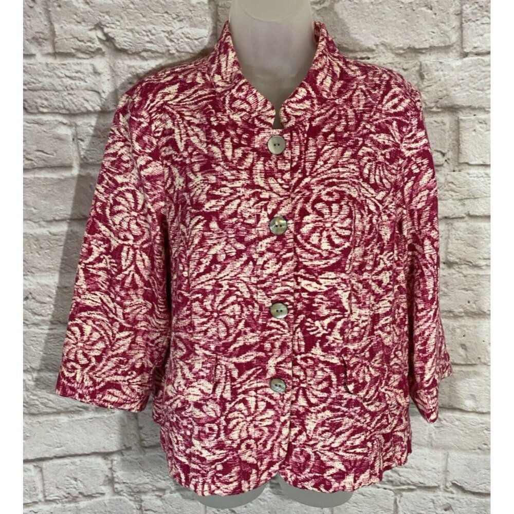 Coldwater Creek XL Cardigan Jacket Topper Layering Buttons Pink White‎ EUC 9727
